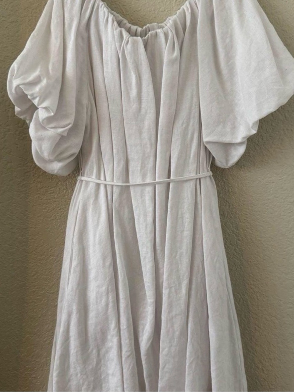 DISSH White LINEN Puff-Sleeve Midi Dress
